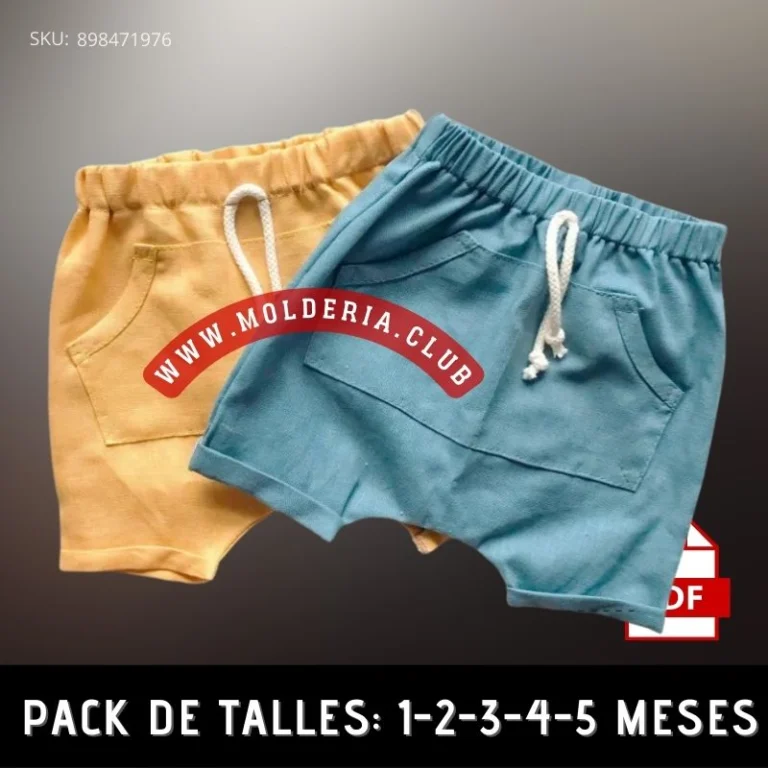 Patrón de Costura Short Bebe Bolsillo Canguro